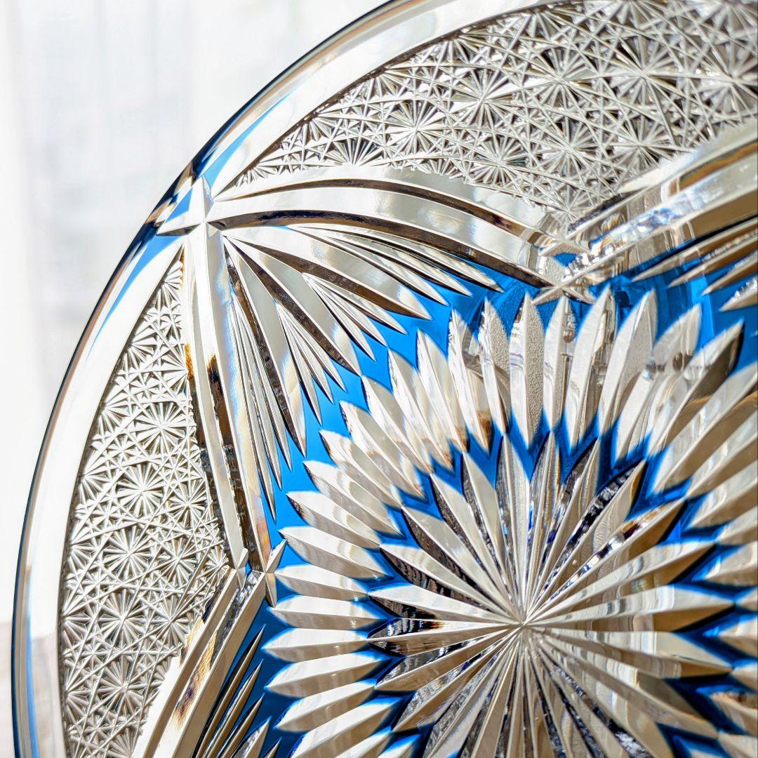 江戸切子　カガミクリスタル　飾り皿　 　 ෆ根本幸雄 作品ෆ 　【未使用・美品】