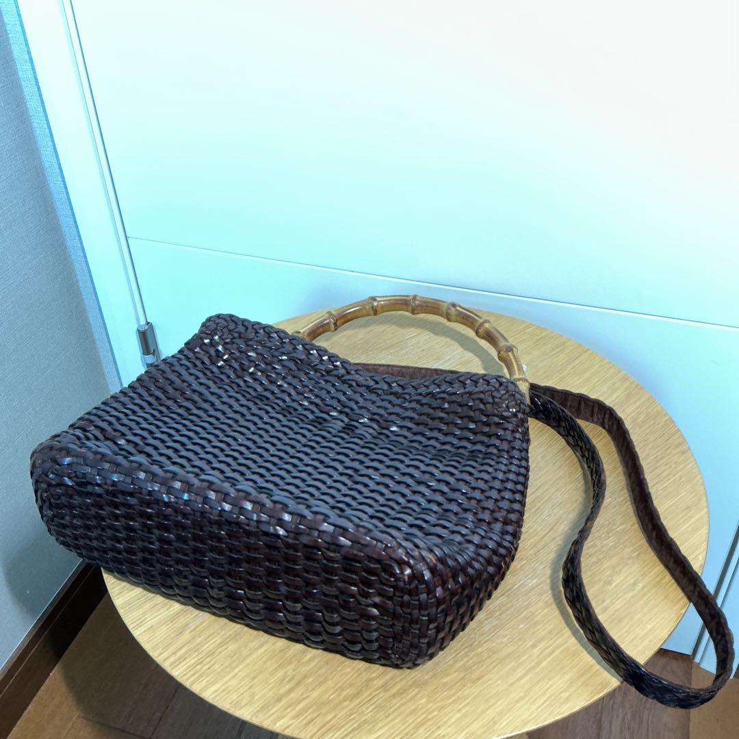 GUCCI グッチ　正規品バンブーハンドバッグ　編み込み　ヴィンテージ　ブラウン