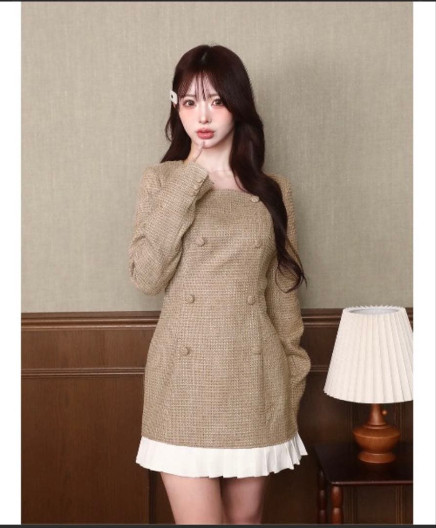 プリーツドッキングツイードミニワンピース