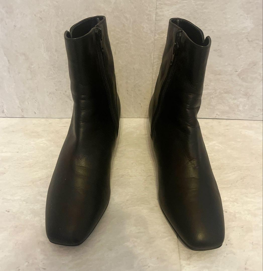 ダイアナ ショートブーツ スクエアトゥ サイドジップ ブラック 24㎝