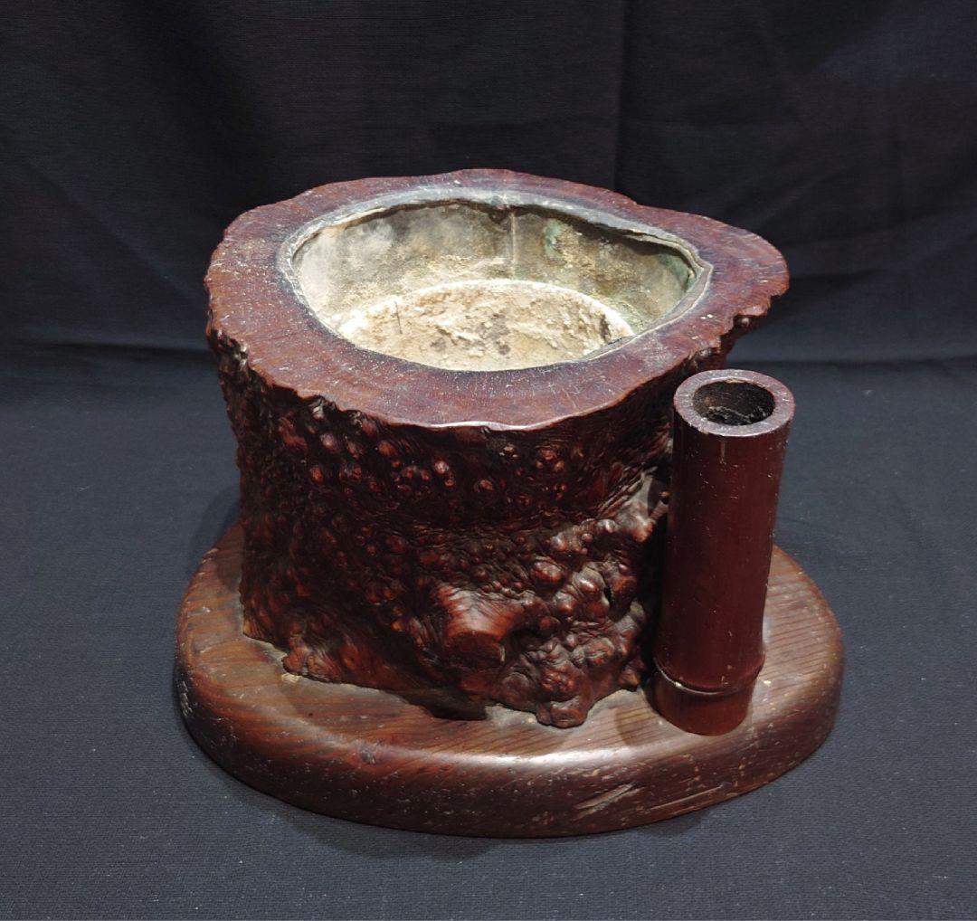 ずっしりとした重厚感 天然木 瘤 切り株 火鉢 木製 レトロ 工芸品 骨董品