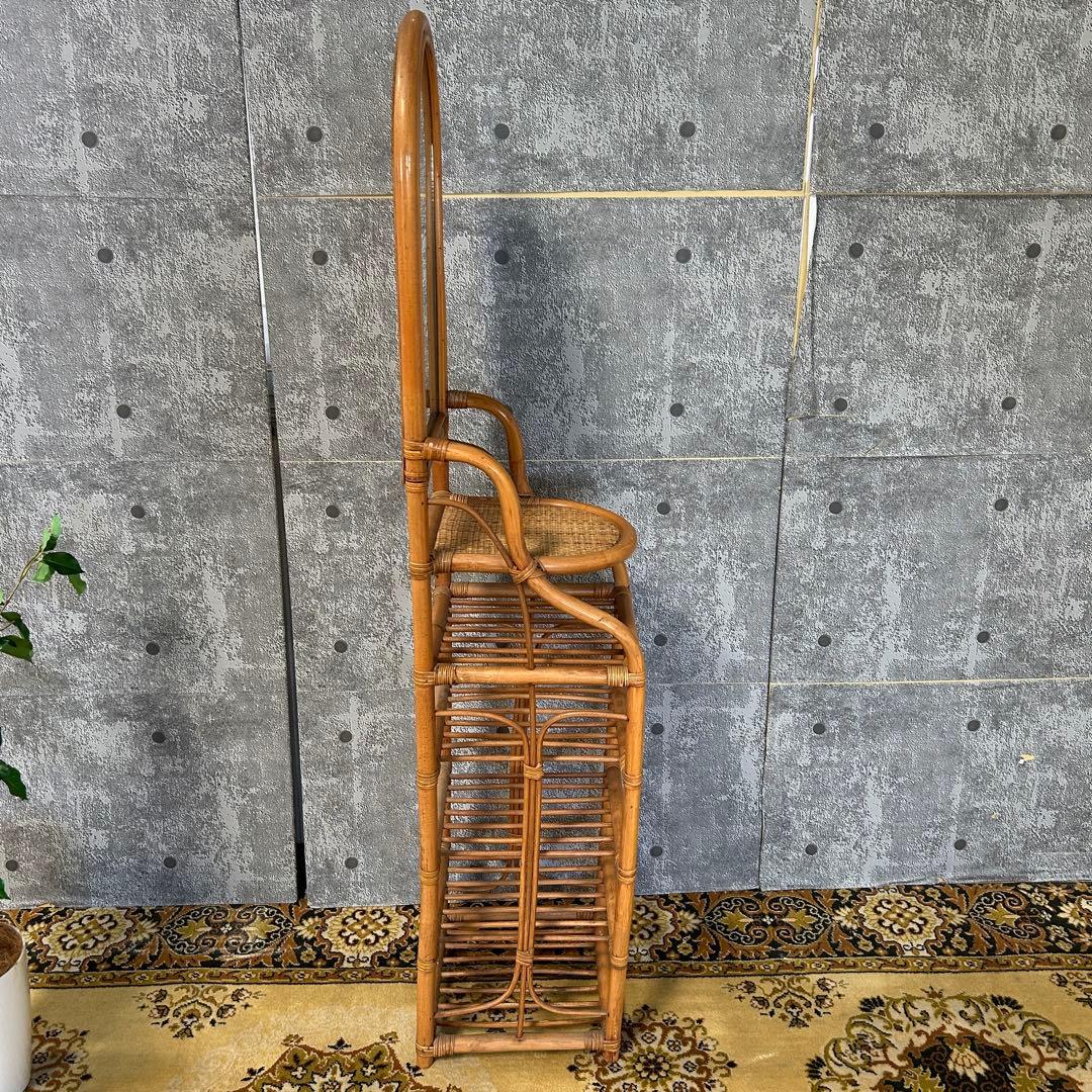 ꧁籐家具꧂ミラー付ラタンスリッパラック シューズ 靴 鏡 玄関収納 昭和レトロ