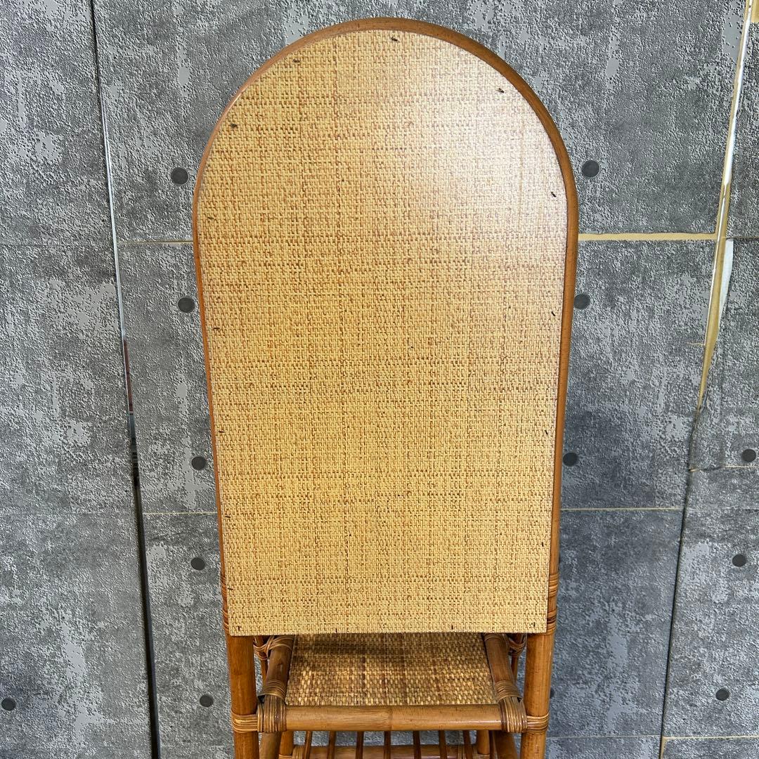 ꧁籐家具꧂ミラー付ラタンスリッパラック シューズ 靴 鏡 玄関収納 昭和レトロ