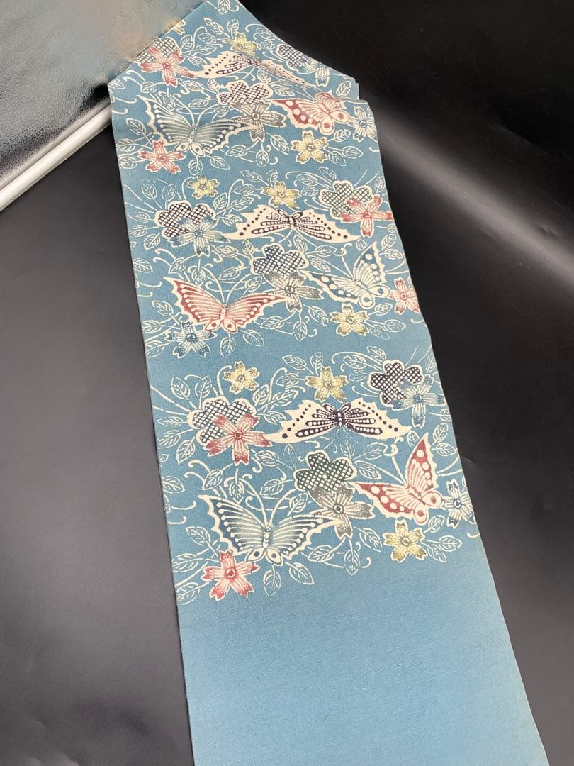 △名古屋帯 洒落帯　高級　正絹　△ 型染め　紅型　蝶　花柄　318