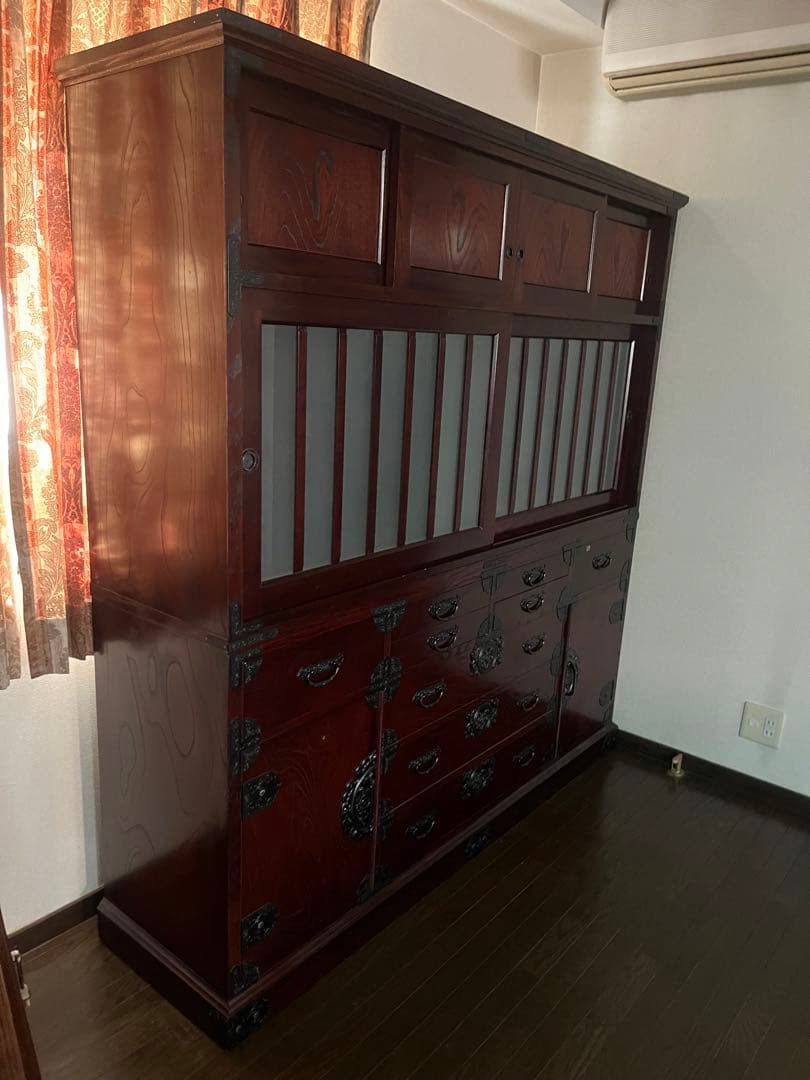 筑後民芸 民芸家具 時代箪笥 茶箪笥 欅 格子 民芸家具