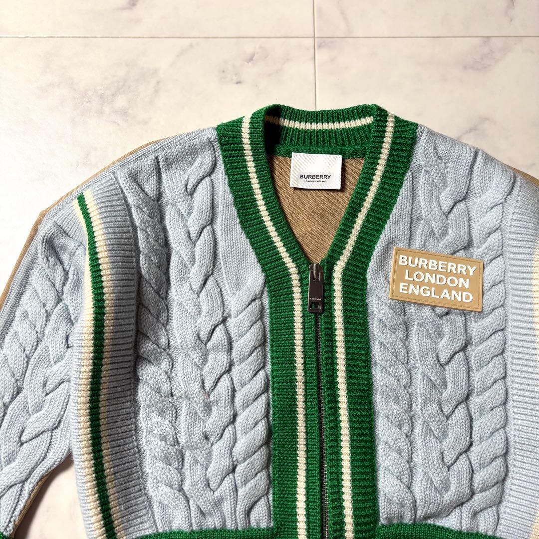 【美品】現行 バーバリー ラバーロゴ ケーブル ニット ジャケット 104cm