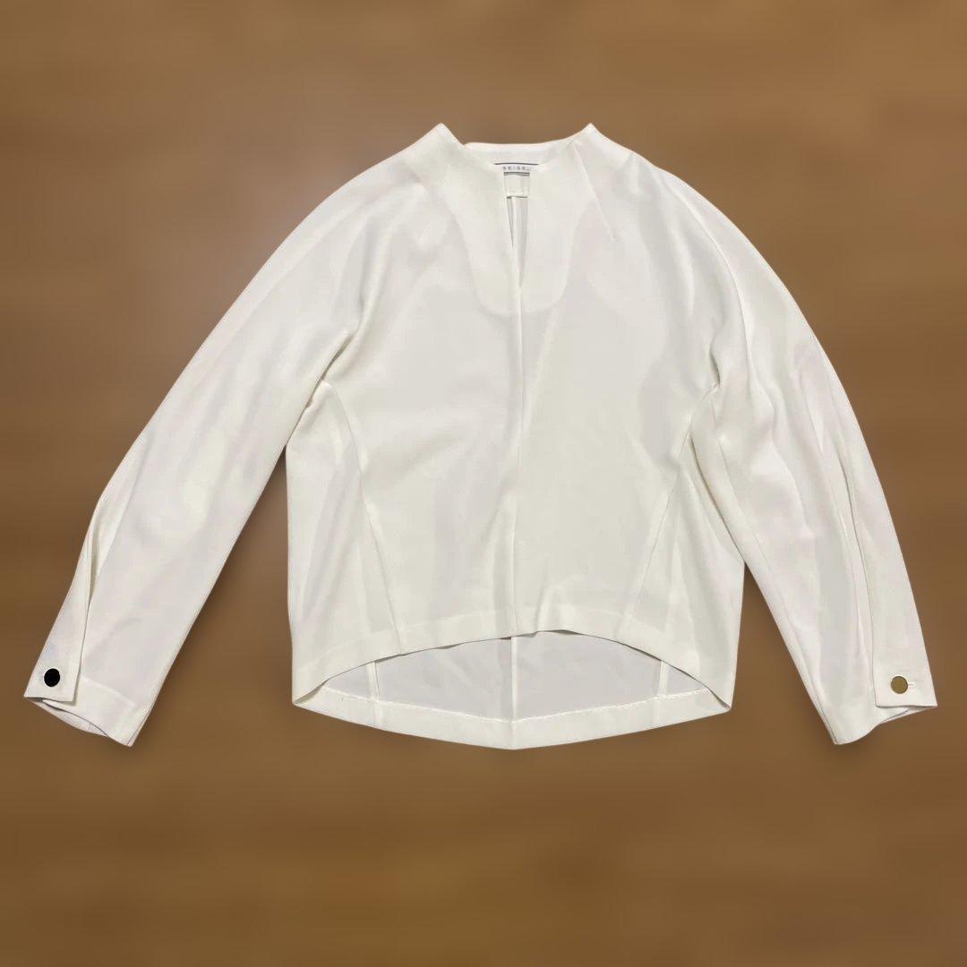 ベイジ 【洗える】RUE / スリットネックフォルムブラウス ホワイト L