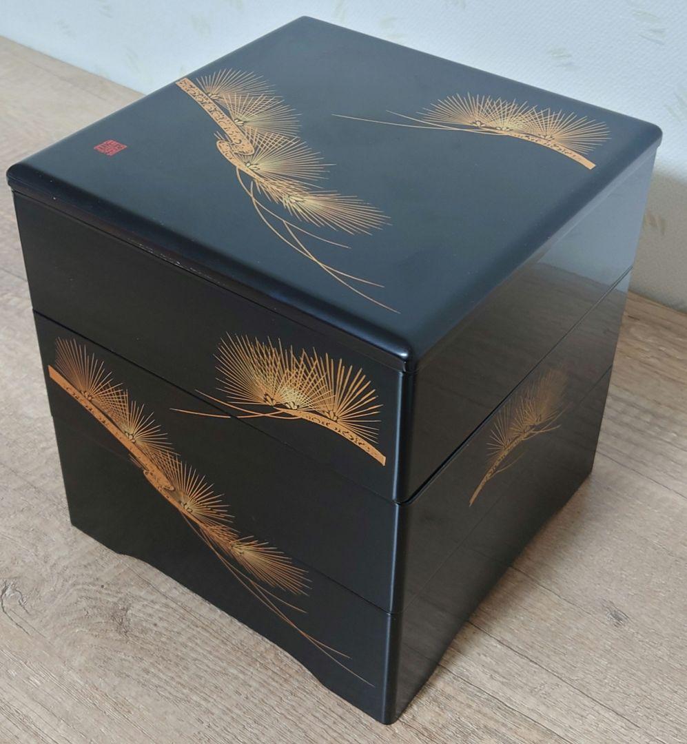 ビスケット　会津塗り 天然木 三段重箱 蔵漆JAPAN