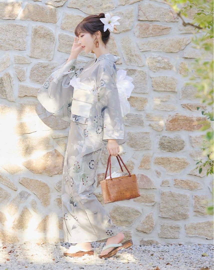 sugarnine JEWELS グレー地×可憐に咲き誇る百合浴衣 ５点セット