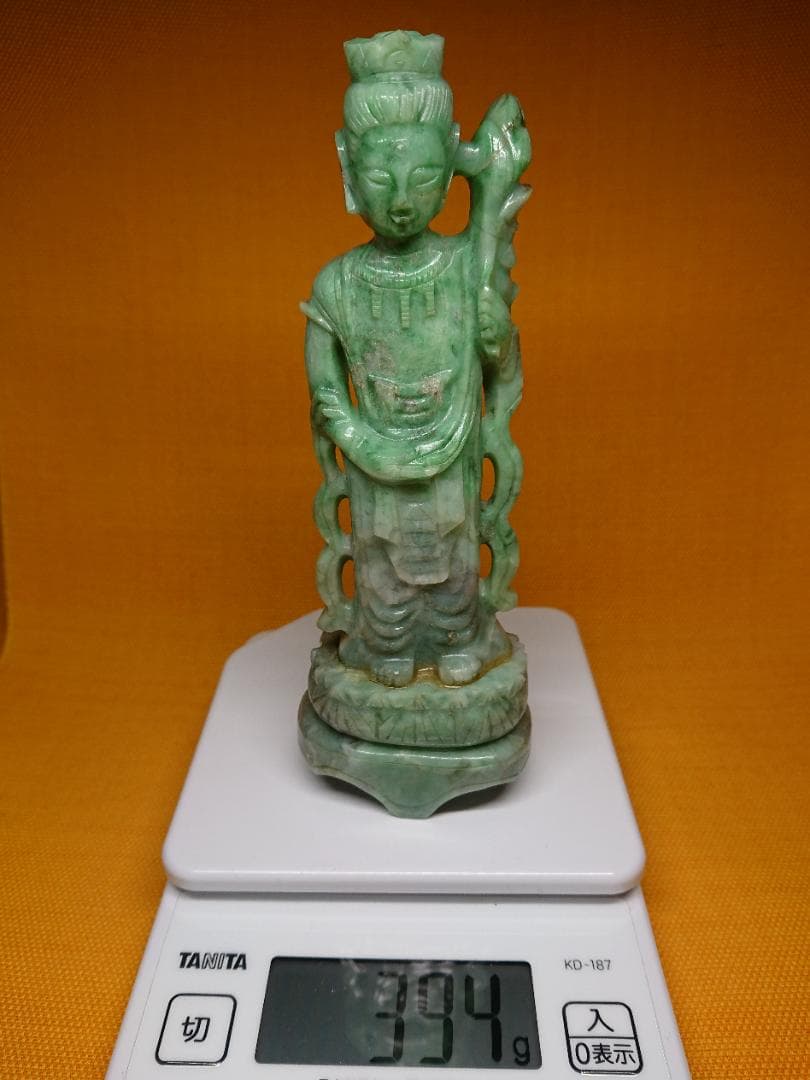 仏教美術　翡翠　観音　天然石　骨董　置物　インテリア　工芸品　美術品　A2818