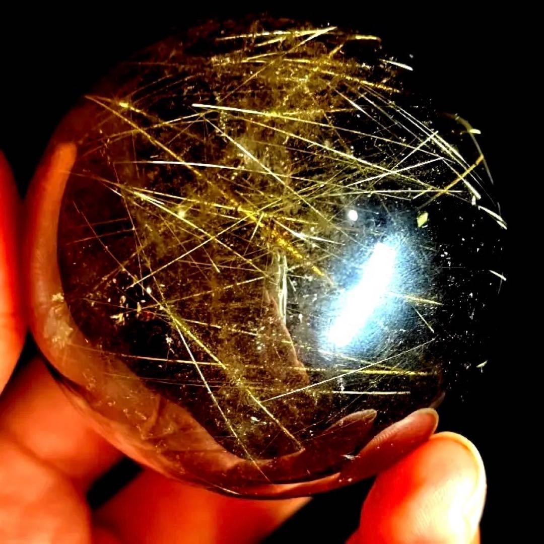 51mm ゴールドルチルクォーツ　丸玉　スフィア　金針水晶