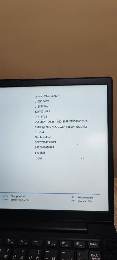lenovo v14 g4 Ryzen5 7520U オンボードメモリ8GB