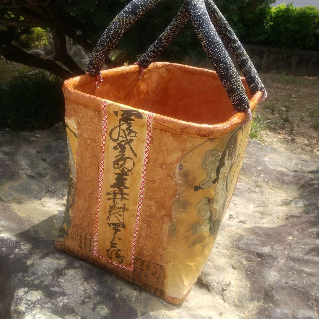 風神、雷神 一閑張りかごバッグ(特大)