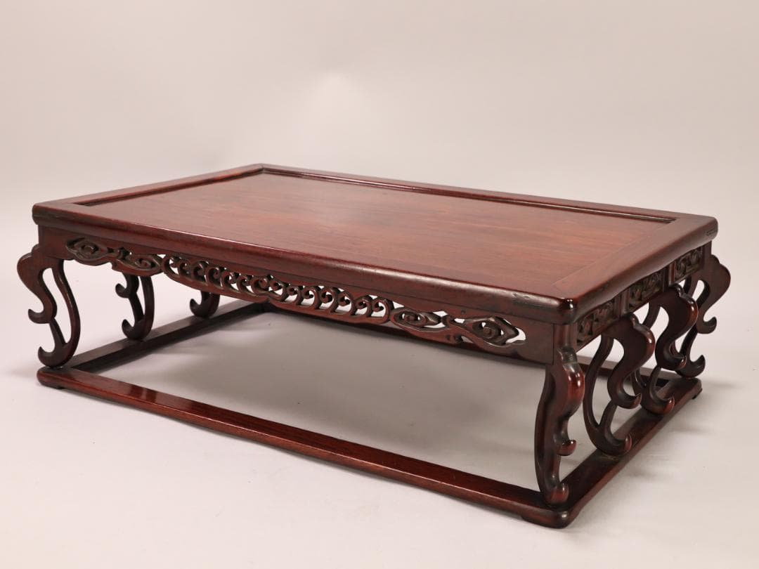 BK433　時代唐木　雲状八足　平卓　花台　香炉台　飾台　床飾　透彫り