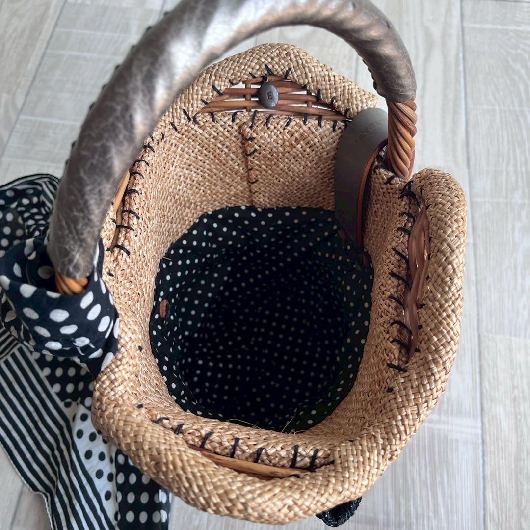 ebagos エバゴス ギンガムチェック カゴバッグ かぶせハンドル