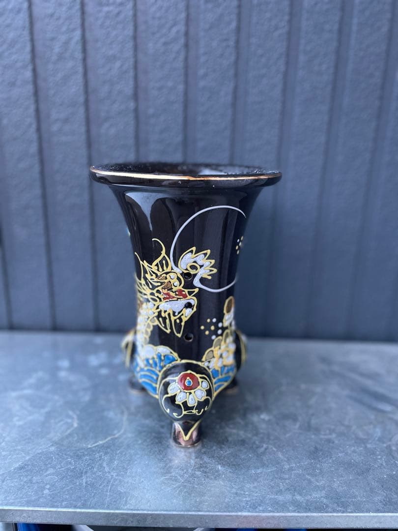 蘭鉢　錦鉢　猫足　三足　龍　波　雲　黒