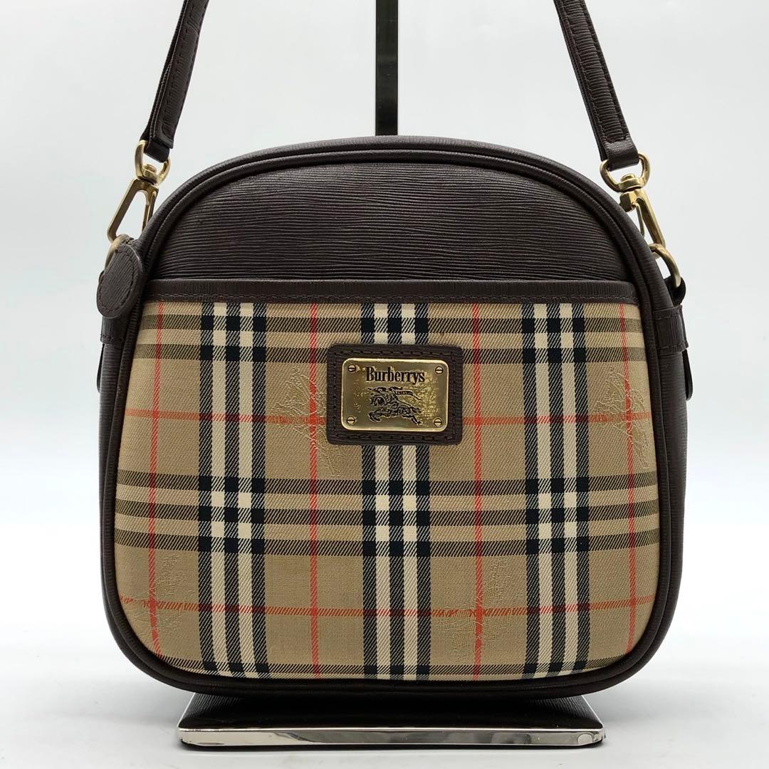 美品✨バーバリー ショルダーバッグ ノバチェック ホースロゴ キャンバス レザー