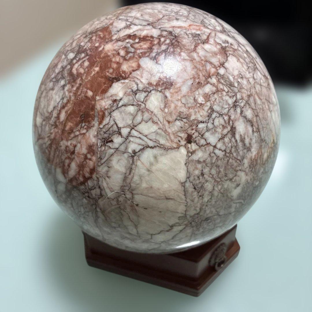 大型高級大理石 球体置物 木製台座付き( 球直径160mm)
