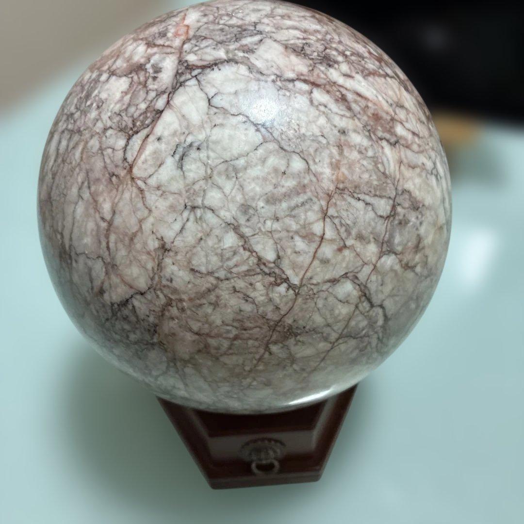 大型高級大理石 球体置物 木製台座付き( 球直径160mm)