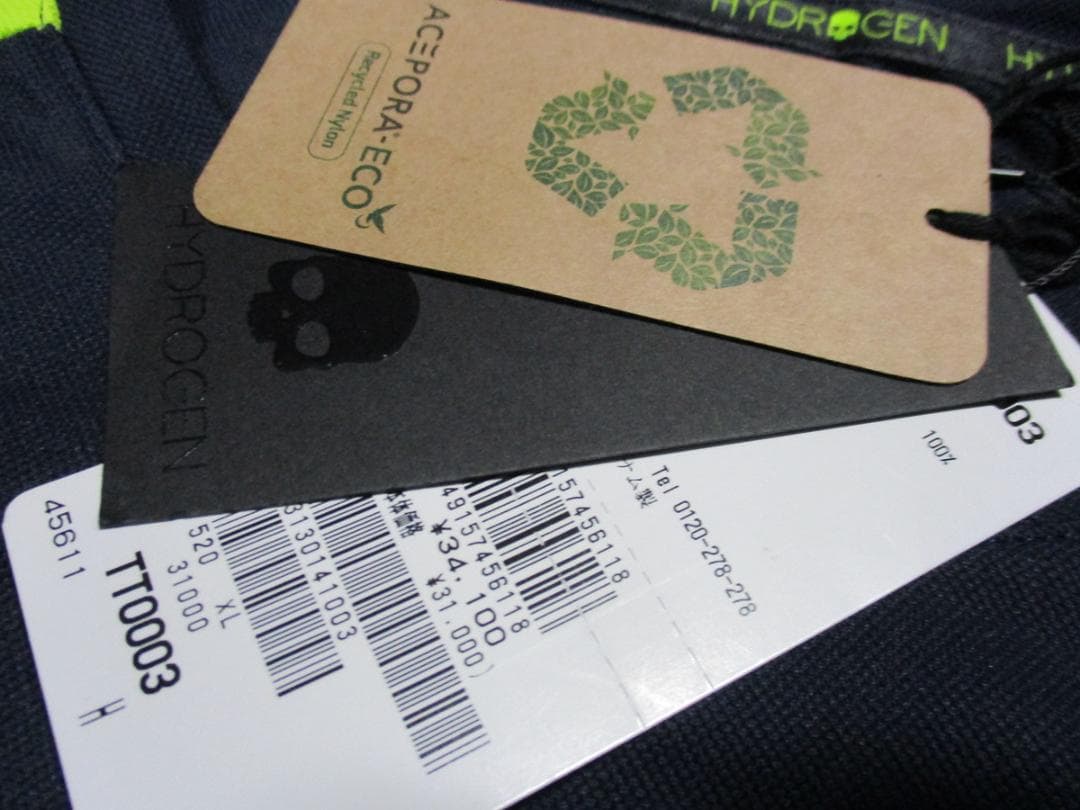 【ハイドロゲン・テニス】インレイ・テックＴシャツ★未使用★XLネイビー×イエロー