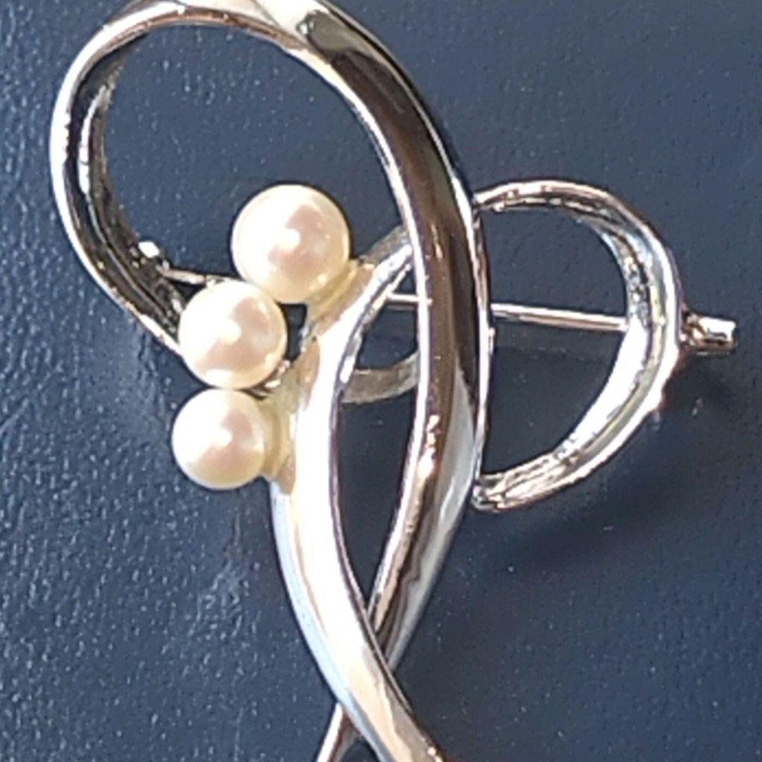 TASAKI 田崎真珠3珠　 アコヤ本真珠 ブローチ　SILVER