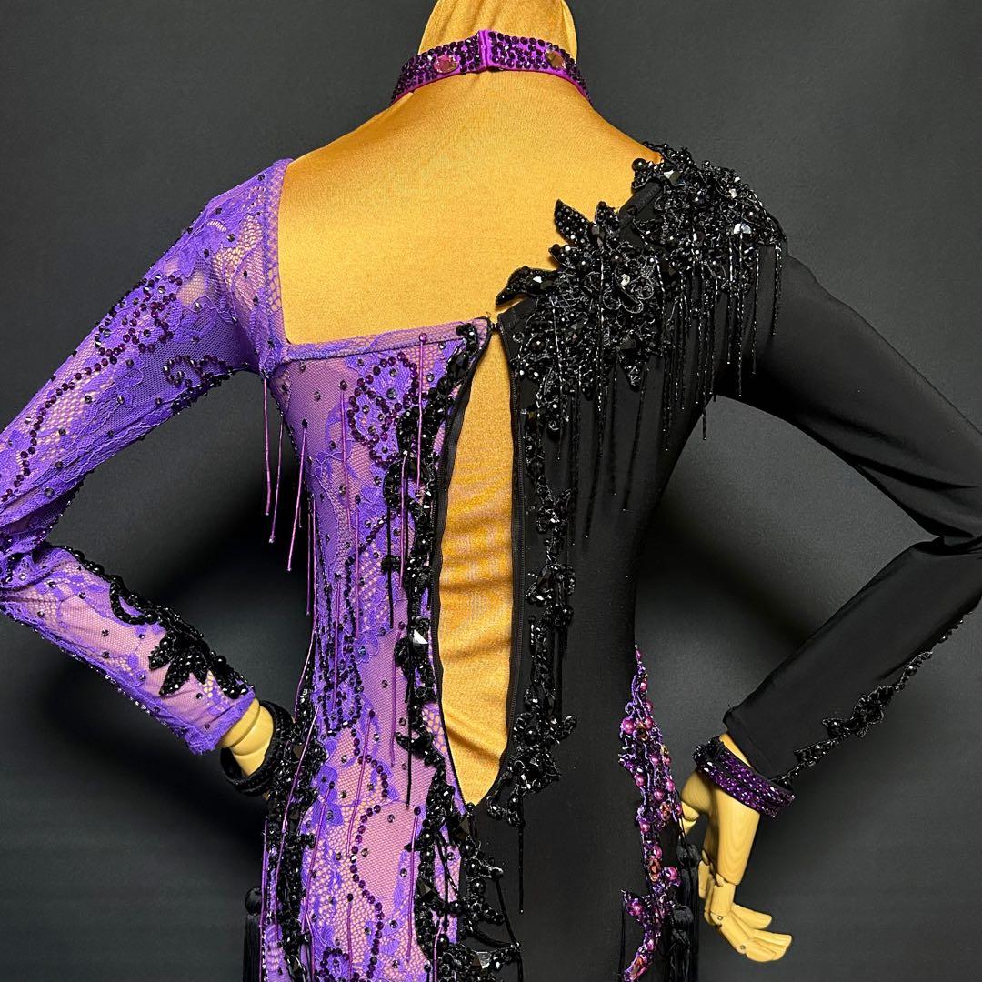 社交ダンス ドレス★シーズ ラテンドレス★ブラック&パープル★サイズM★新品