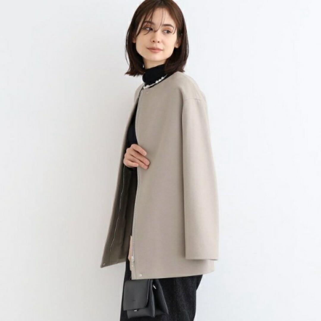 【美品】INDIVI 定価4.4万 2023AW ノーカラーコート ウール100
