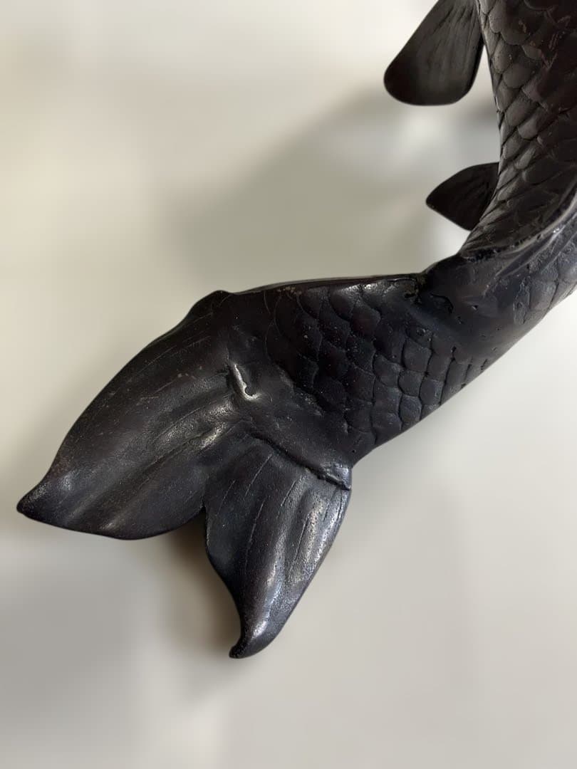 金属製 魚に乗る人物の彫刻　美術品　骨董品