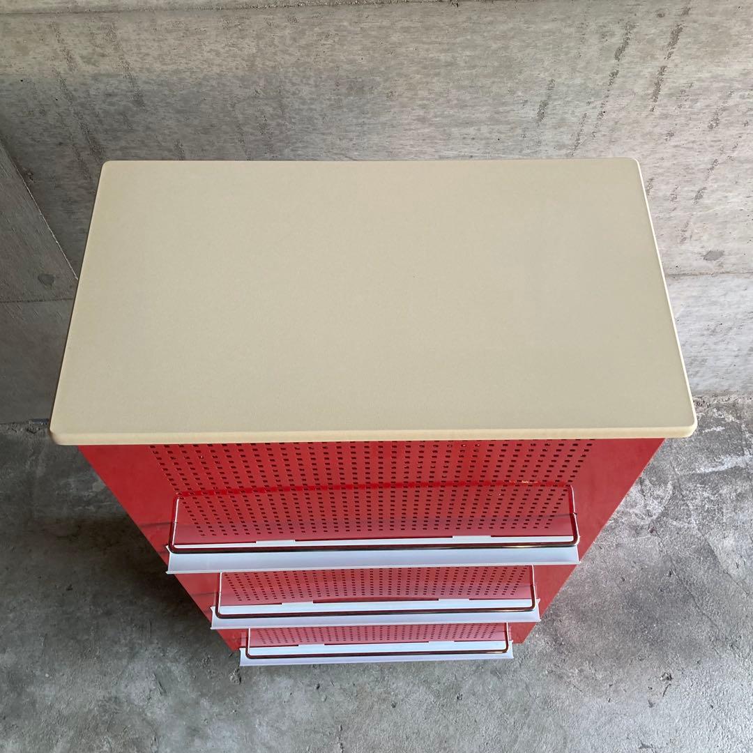 ラック シェルフ ワゴン 棚 開閉式 折り畳み キャスター付 赤色 ポップ 什器