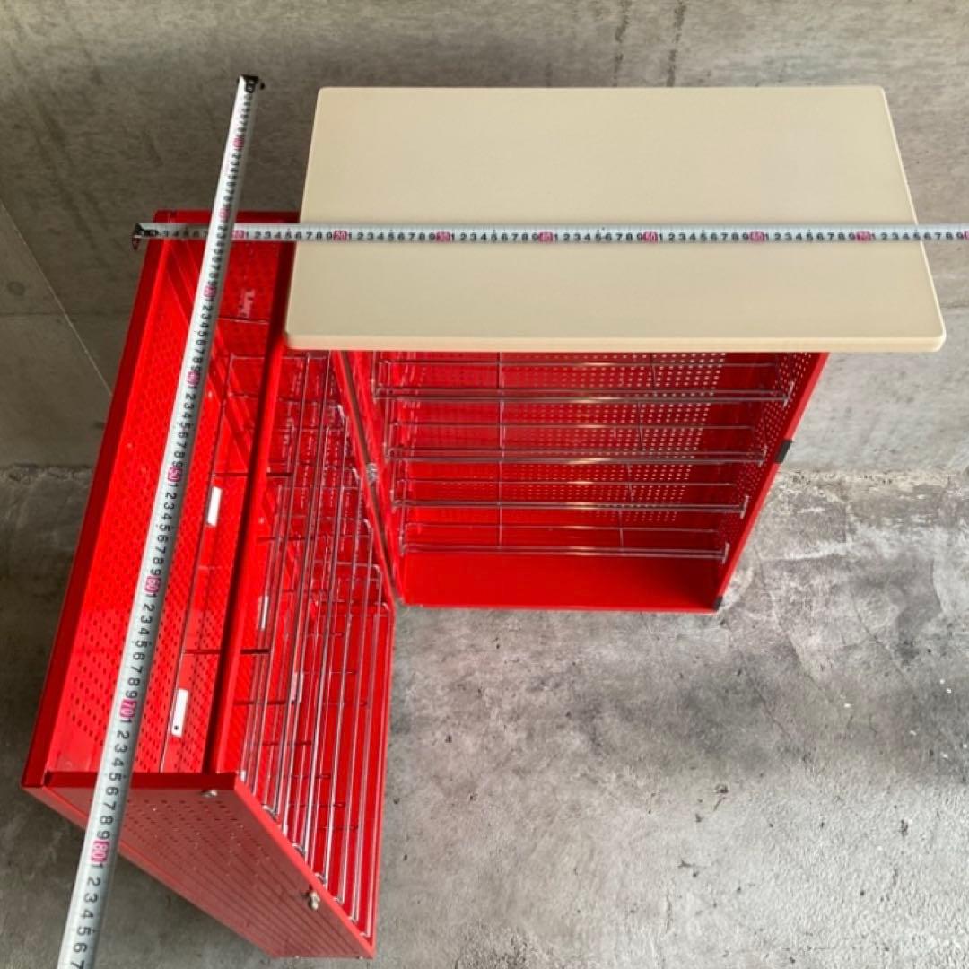 ラック シェルフ ワゴン 棚 開閉式 折り畳み キャスター付 赤色 ポップ 什器