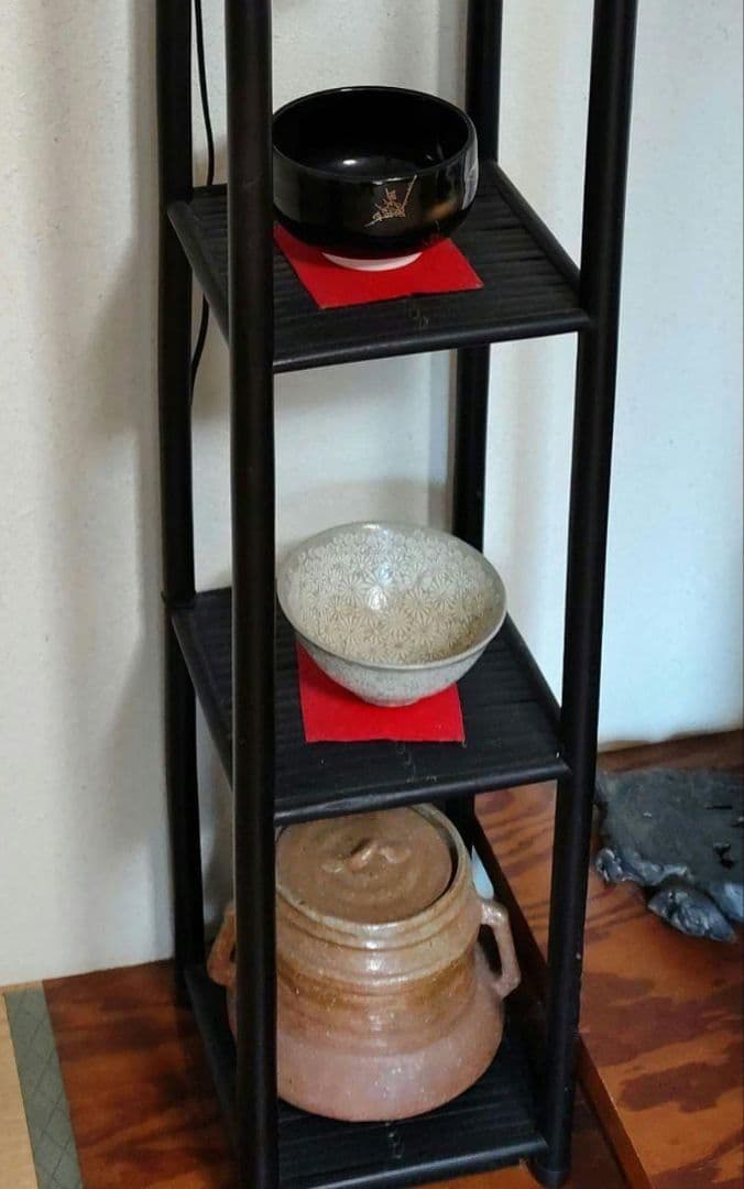茶道具セット★4段茶道具置き棚と茶碗2個★水差し1個★電球付き