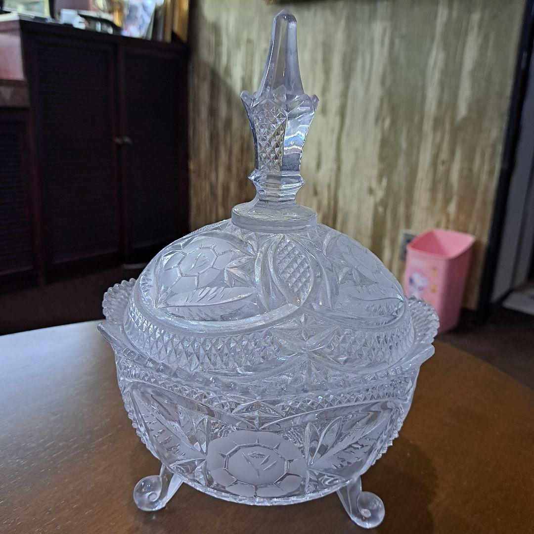 カメイガラス クリスタルガラス キャンディポット アンティーク