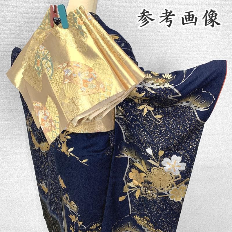 601z9〇人気色！ 振袖 金彩 紺 ネイビー 蝶々 桜 松〇成人式 結婚式