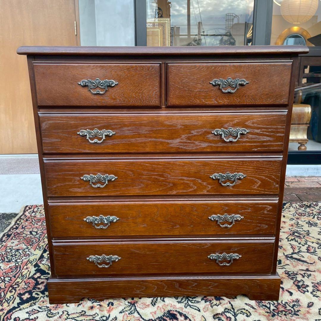 筑後民芸　ダークブラウン木製チェスト 6引き出し