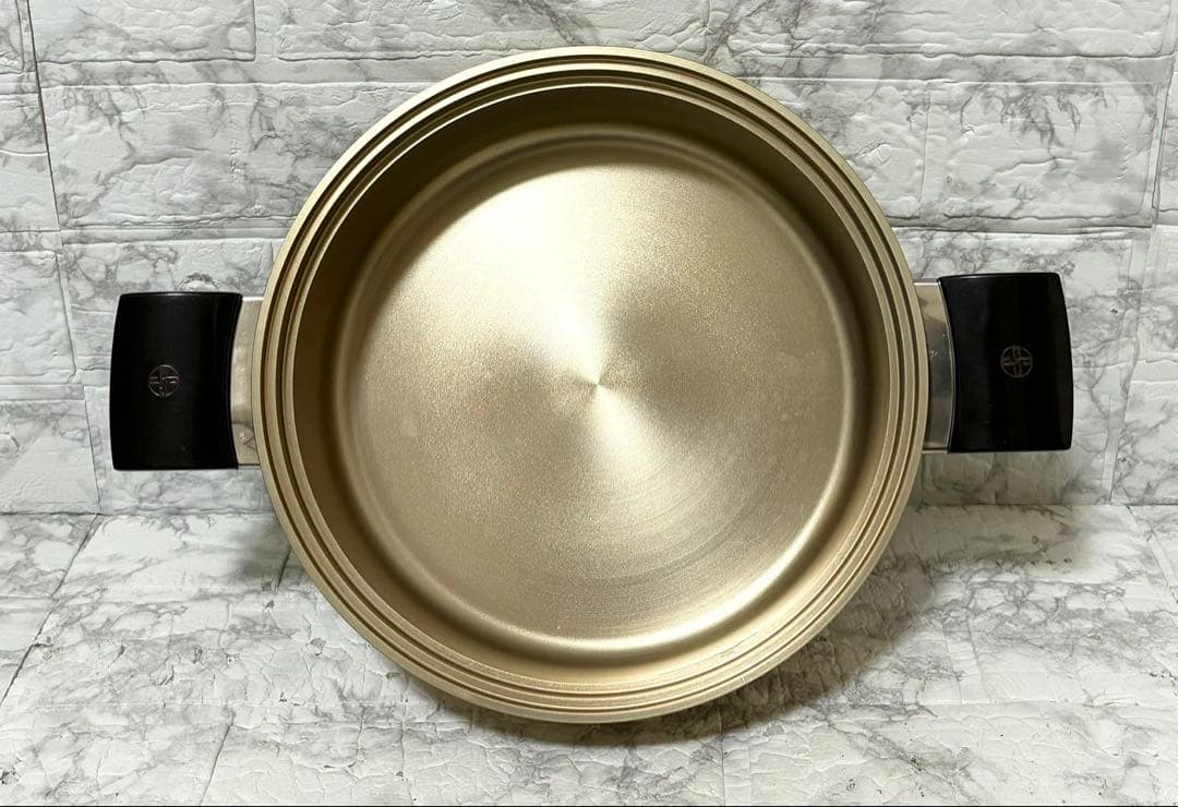 【希少 美品】しばのキッチン 両手鍋 ガラス蓋 最高級ゴールドシリーズ