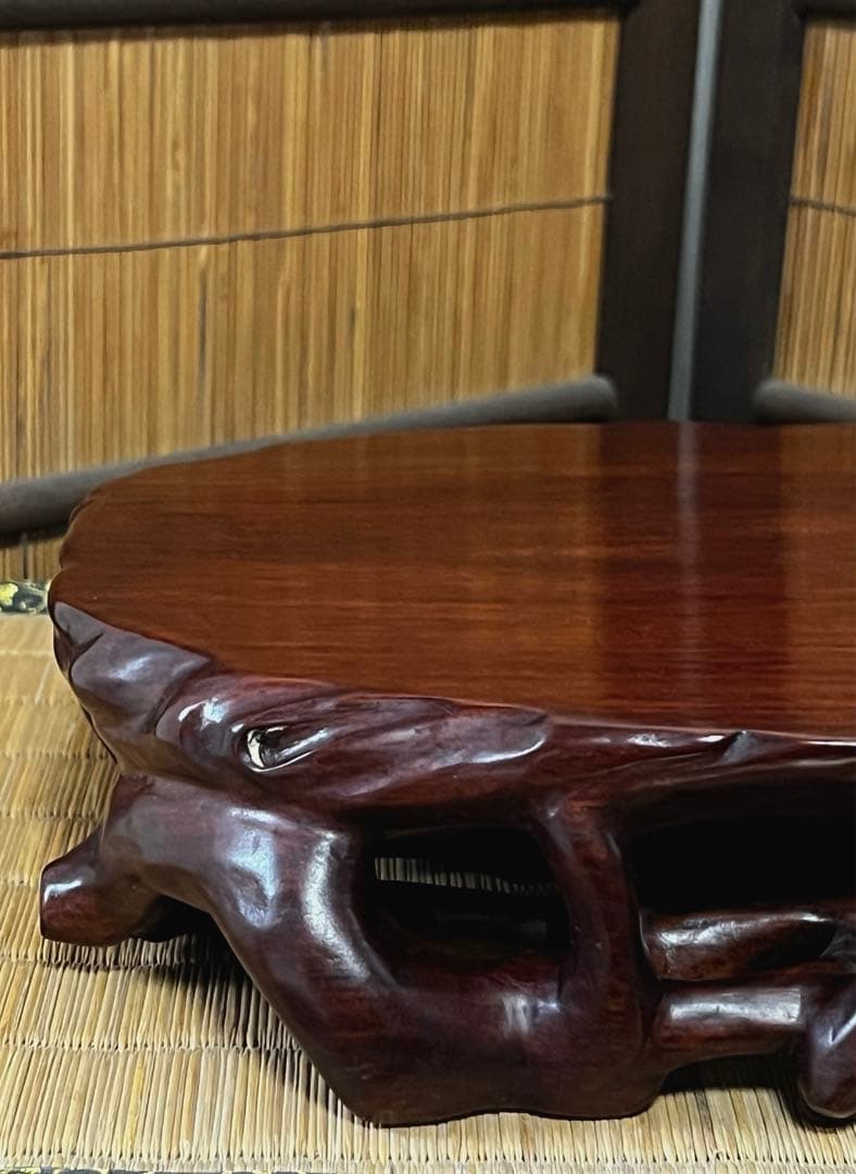 根卓 天然無垢材 透かし根彫り 花台 香台 盆栽台 約3㎏