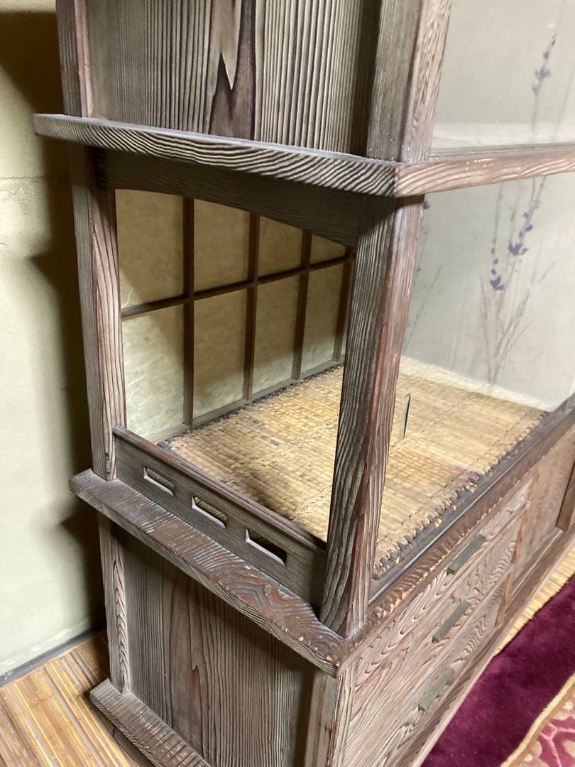 【神代杉】 骨董 アンティーク 飾り棚 茶箪笥 水屋 古民具 天板一枚板