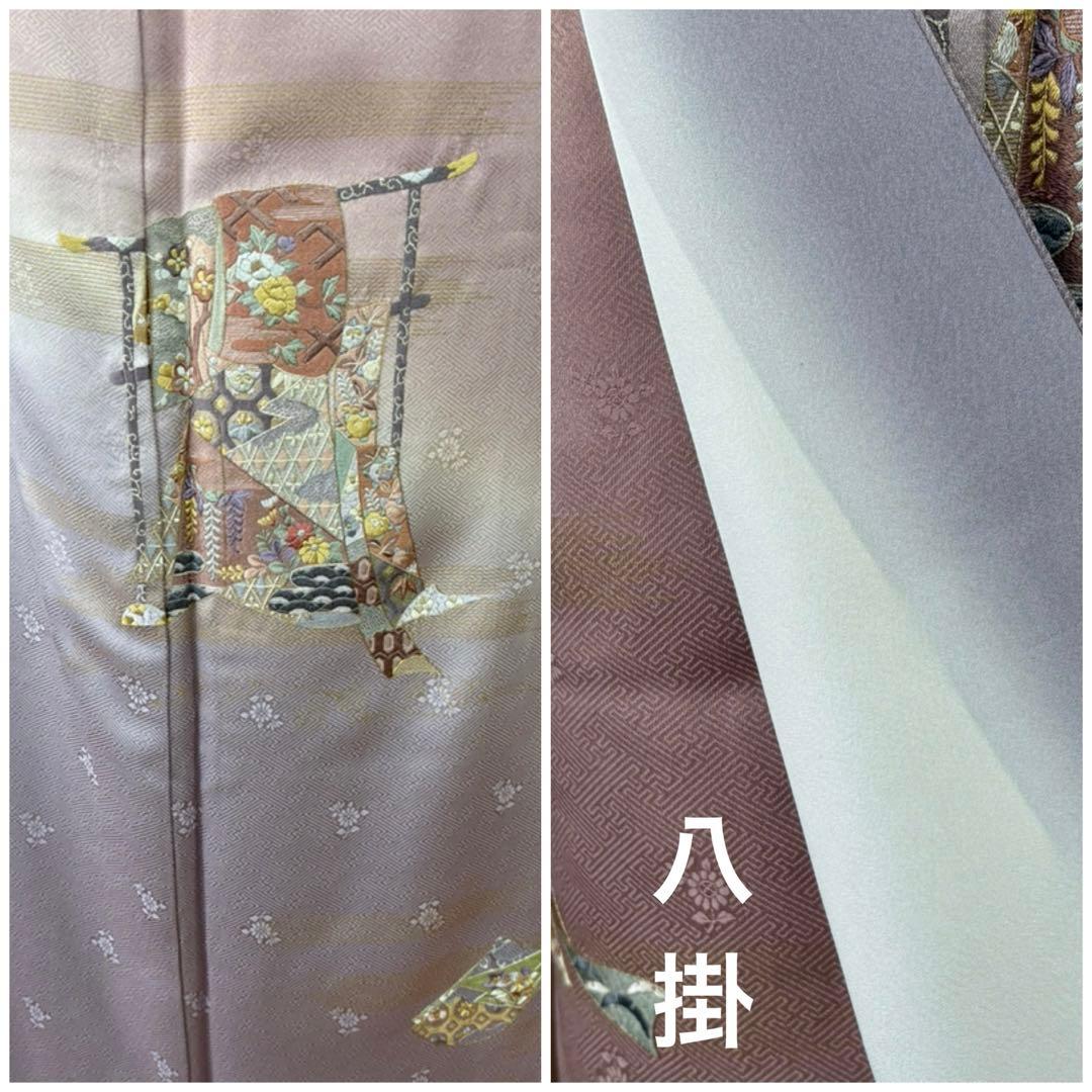 4点フルセット　正絹訪問着　袋帯　帯揚げ　帯締め　未使用品