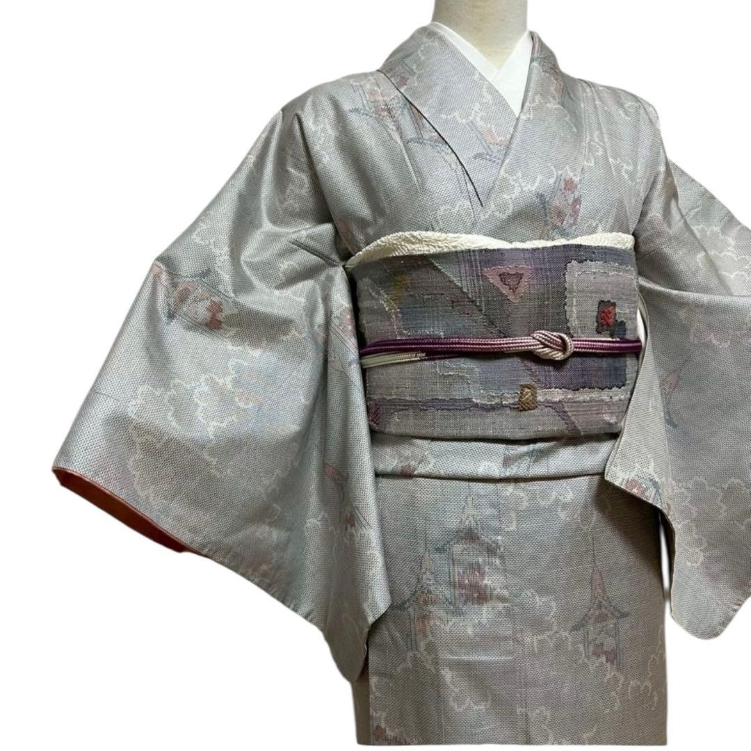 未使用近い　美品　袷　正絹　白紬　大島紬　白大島紬　小紋　フルセット