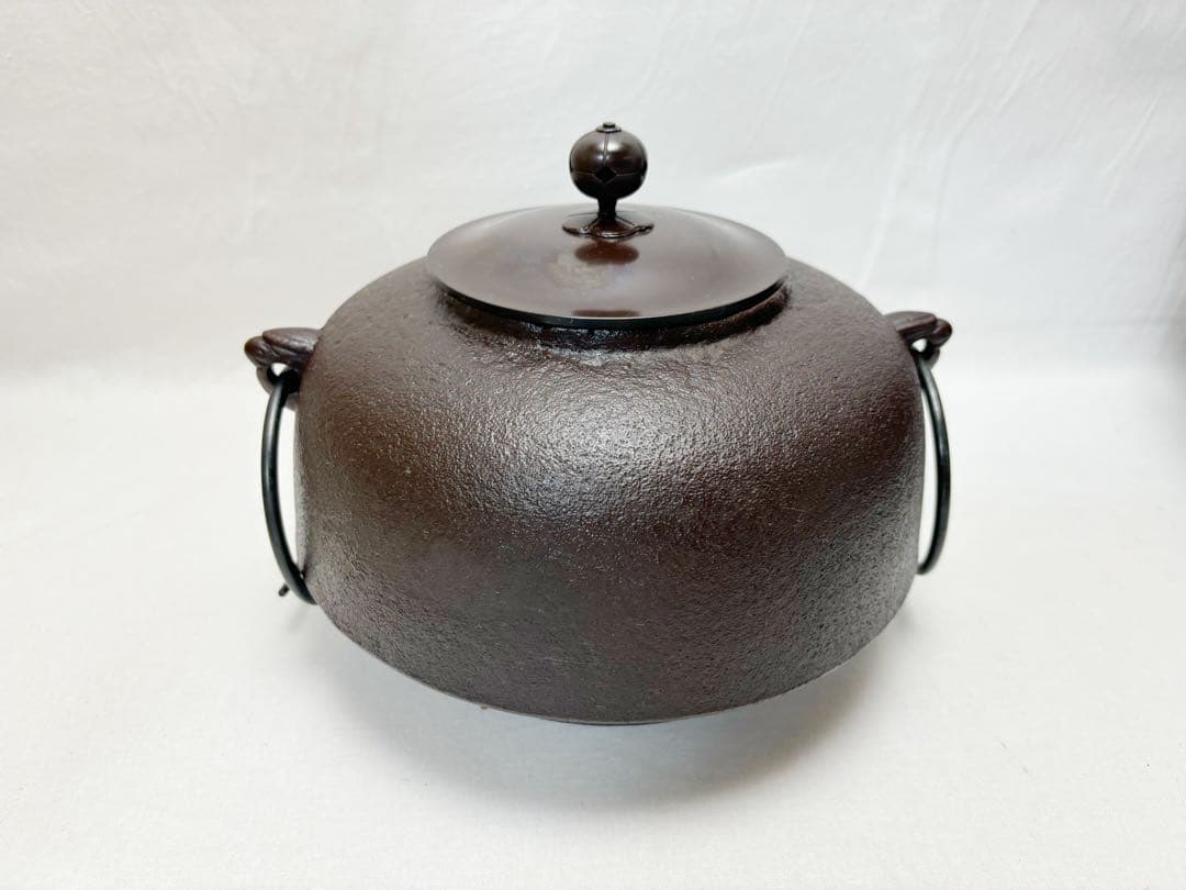 ほぼ未使用 茶道具 人間国宝 高橋敬典 平丸釜添唐銅鬼面風炉 鋳師金森浄栄 敷板