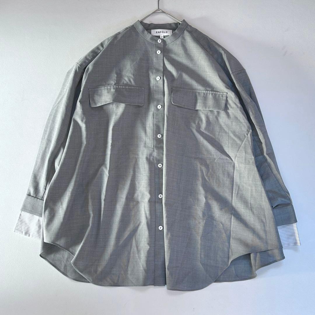 完売 極美品✨ENFOLD グレー オーバーシャツ ストライプ 38