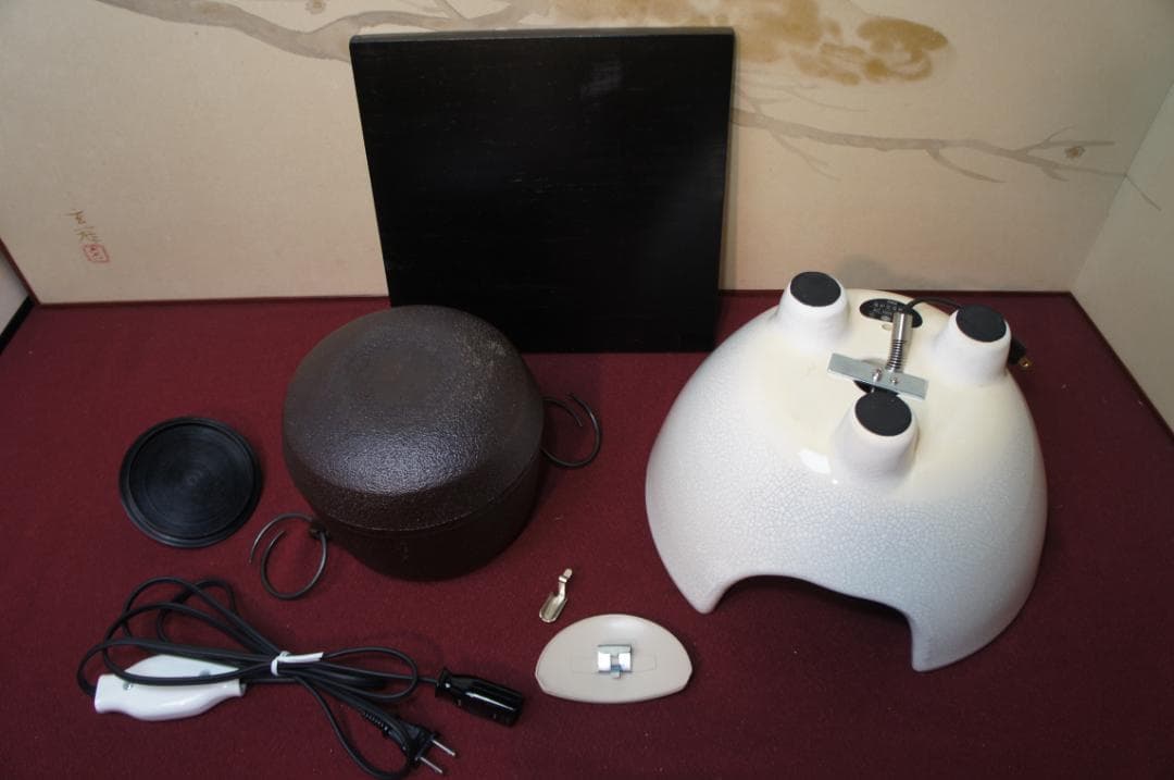 ☆ 野々田 さつま風炉(紅鉢型)電熱器 在銘 萬代屋小釜 釜鐶他フルセット送料込