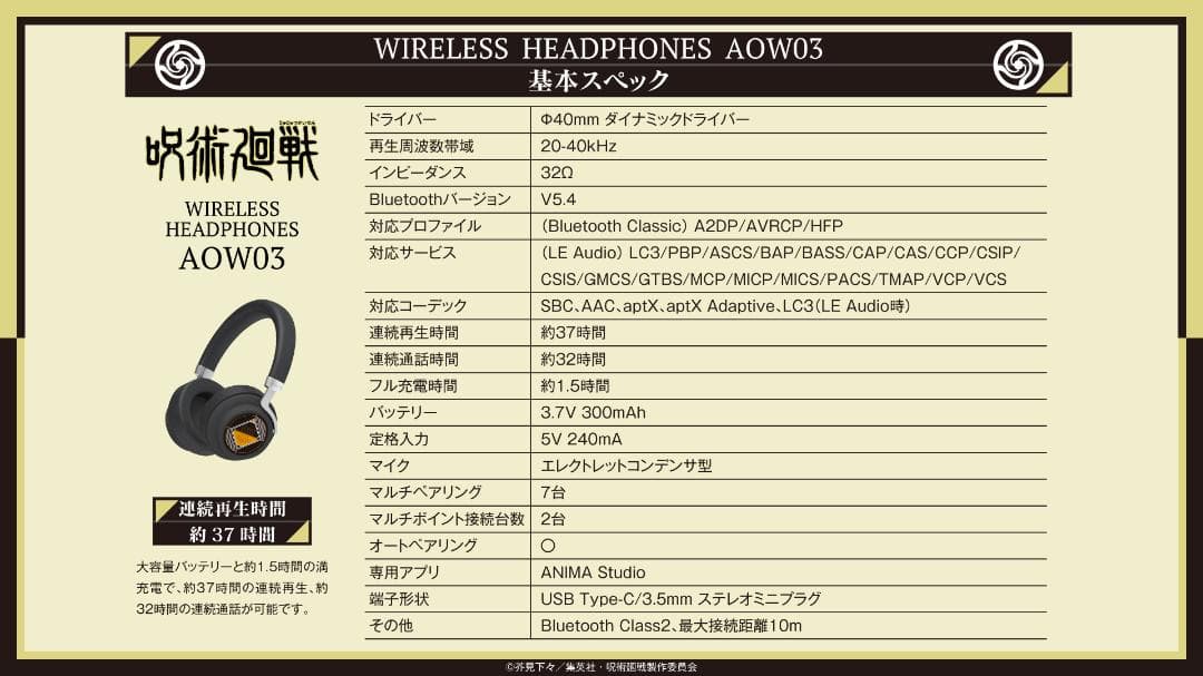 ONKYO ワイヤレスヘッドホン ANIMA AOW03呪術廻戦 五条悟モデル