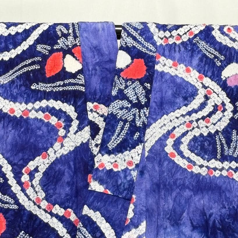 ゆりのはな　絞り浴衣　有松鳴海絞り　総絞り　浴衣　群青色系　綿　絞り　H105