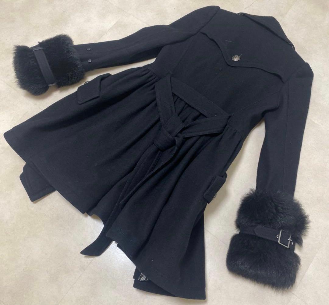 バーバリーブルーレーベル ファー付Pコート 黒 38