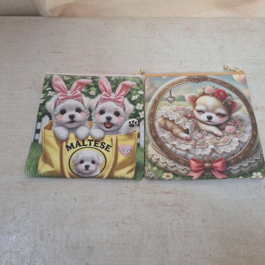 可愛いパネル生地　ハンドメイド　まちなしバッグ　ポーチ