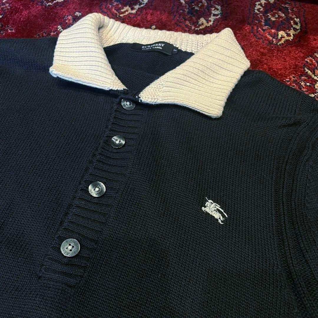 廃盤 バーバリー セーター　ニットM メンズ　長袖　刺繍　黒　BURBERRY