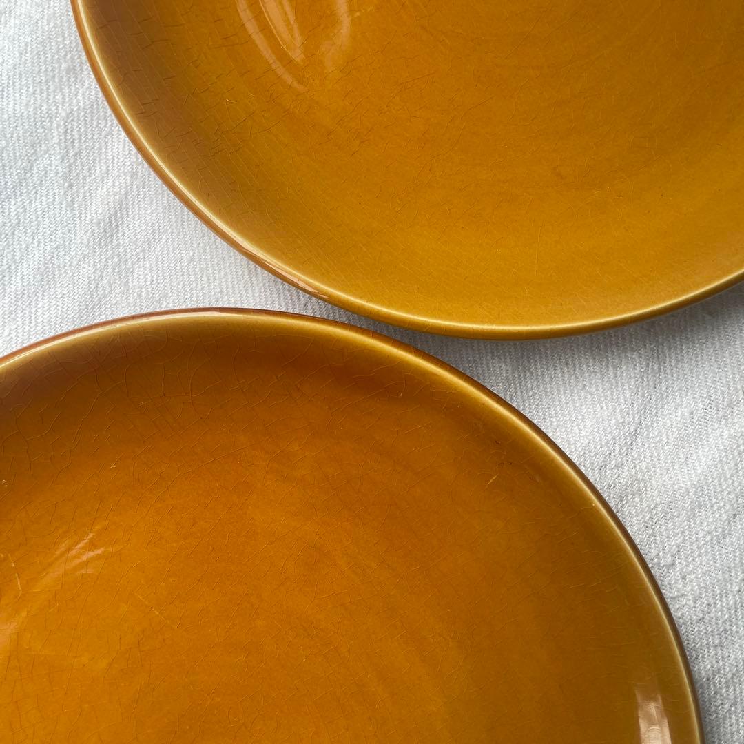 フランスヴィンテージ　サンタマン窯　プレート2点イエローブラウン古道具ブロカント