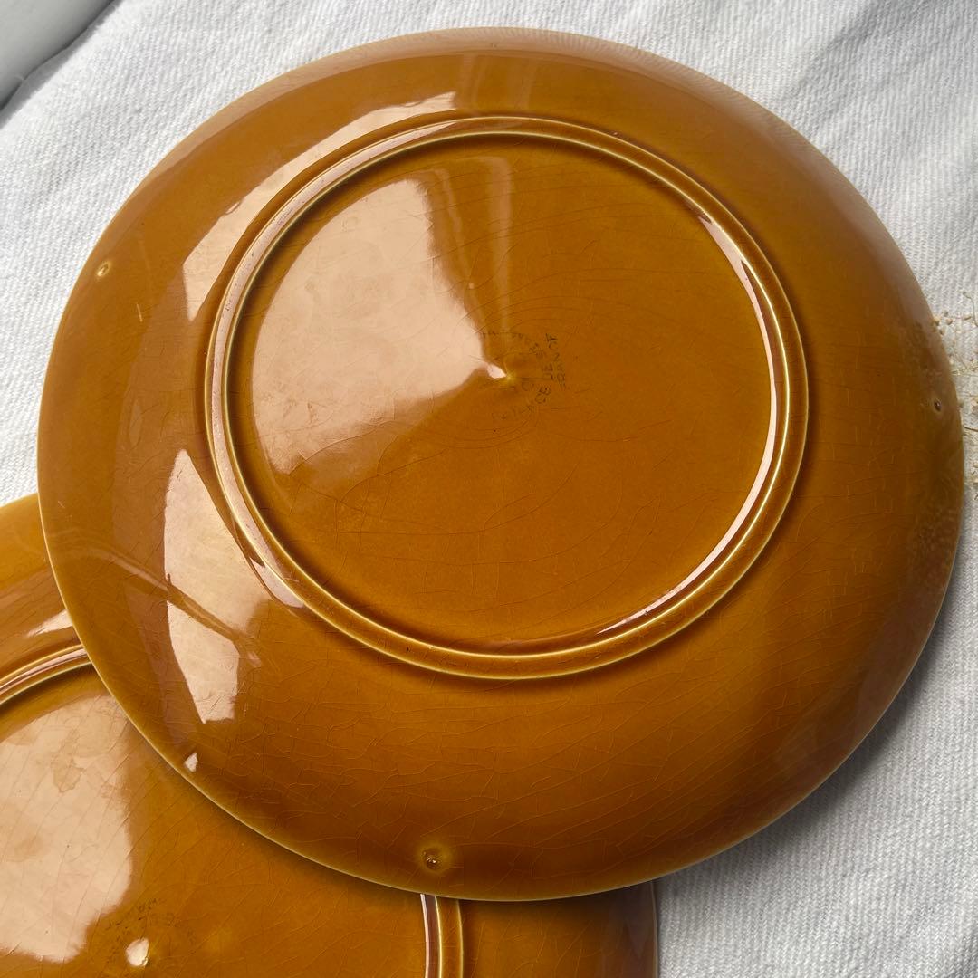 フランスヴィンテージ　サンタマン窯　プレート2点イエローブラウン古道具ブロカント