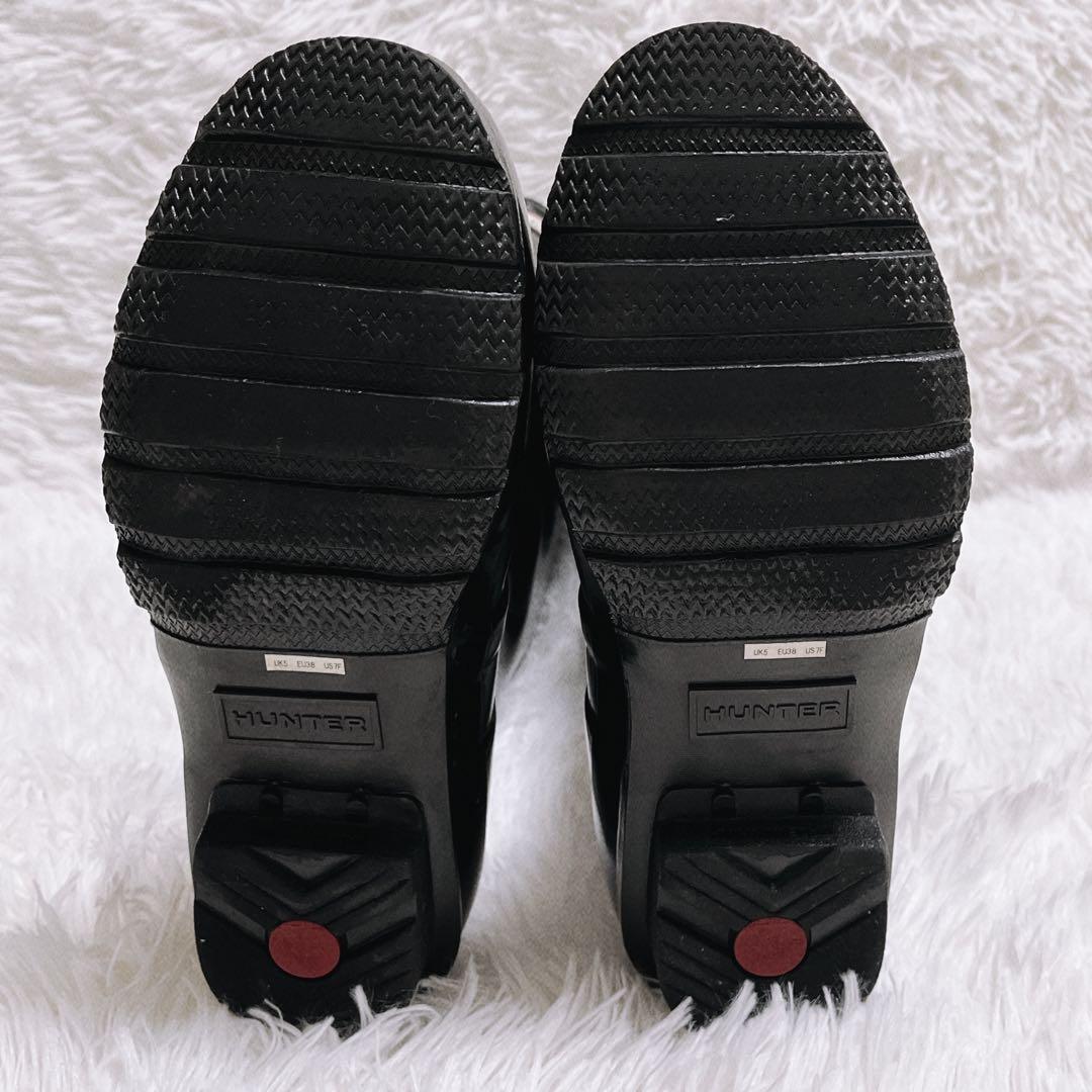 《美品》HUNTER レインブーツ トール グロス サイドベルト 24cm 黒